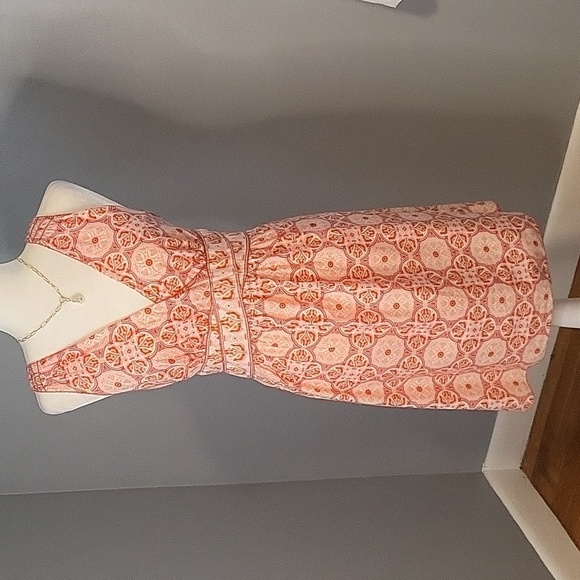 Max Studio V-Neck Side Zip Lined Elastic Waist Print Cotton Dress Size L - Picture 1 of 15